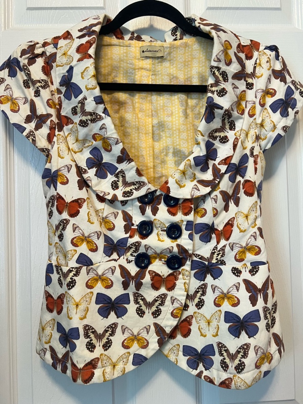 elevenses cream Blazer Jacket with Butterfly Print